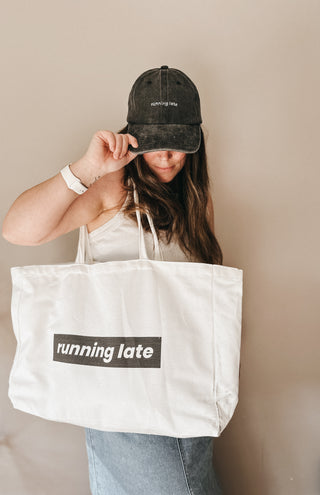 Bubka Running Late Collection Mum Cap and Tote, a stylish and practical set for busy mums.